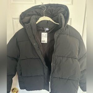 H&M Black Hooded Cropped Puffer Coat